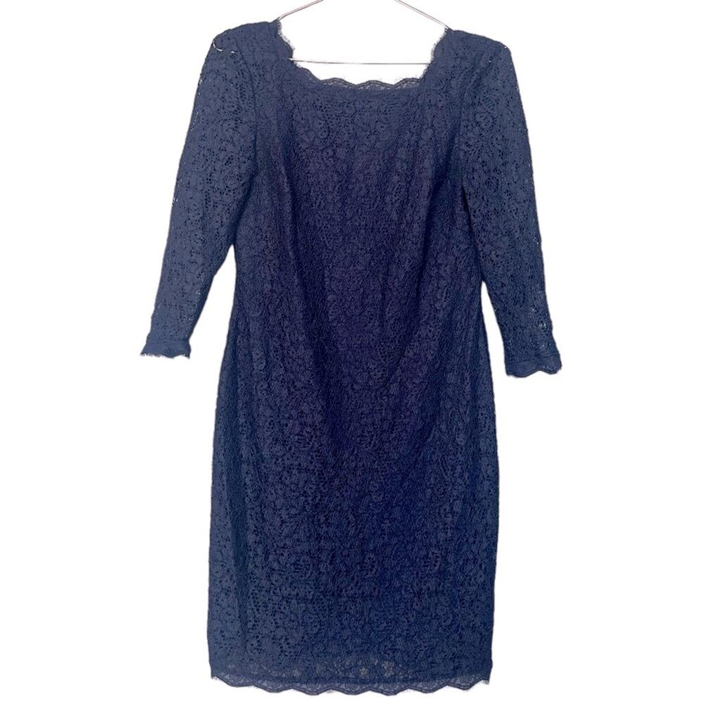 Adrianna Papell navy lace 3/4 sleeve sheath dress 6 petite